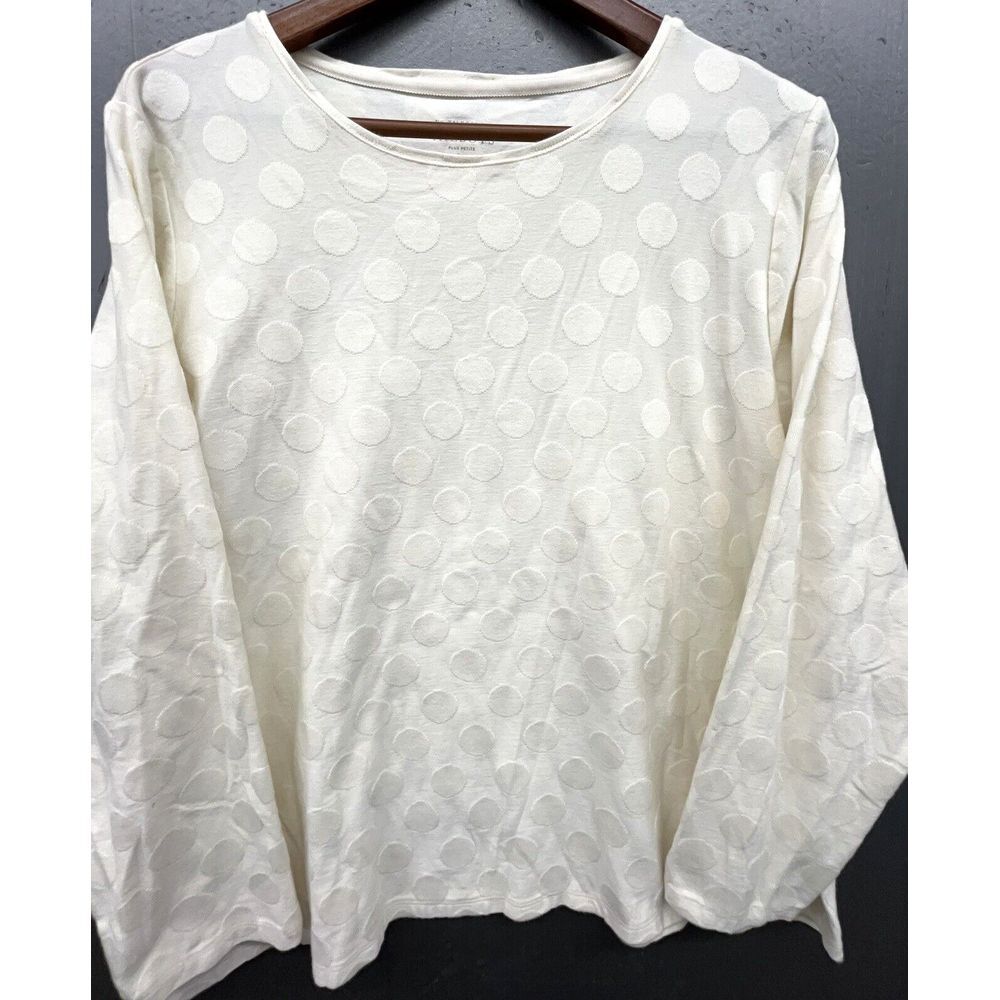 The Talbots Tee 3Xp Ivory Long Sleeve Textured Polka Dots Soft Casual Shirt Top